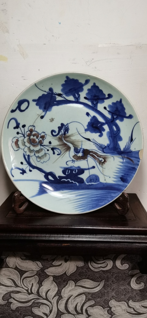 古玩陶瓷青花釉里紅鳳穿牡丹盤拍賣,當前價格2000元