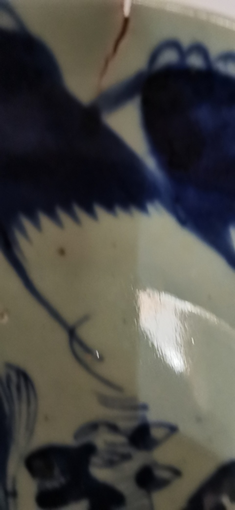 古玩陶瓷柳蔭雙駿圖青花盤拍賣，當前價格1800元