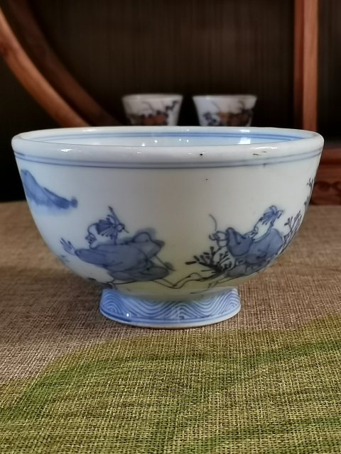 古玩陶瓷【舍策追羊】十九世紀青花“舍策追羊”碗，落六字款拍賣，當前價格416元