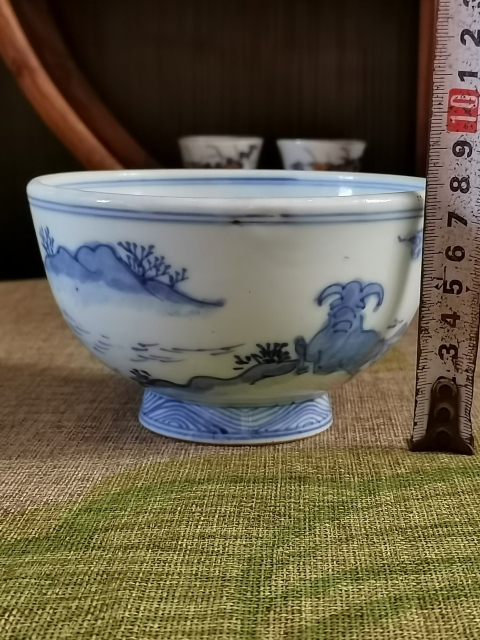 古玩陶瓷【舍策追羊】十九世紀青花“舍策追羊”碗，落六字款拍賣，當前價格416元