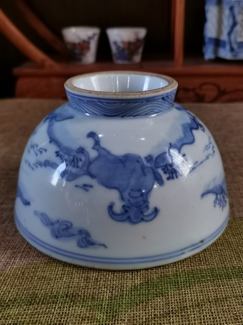 古玩陶瓷【舍策追羊】十九世紀青花“舍策追羊”碗，落六字款拍賣，當前價格416元