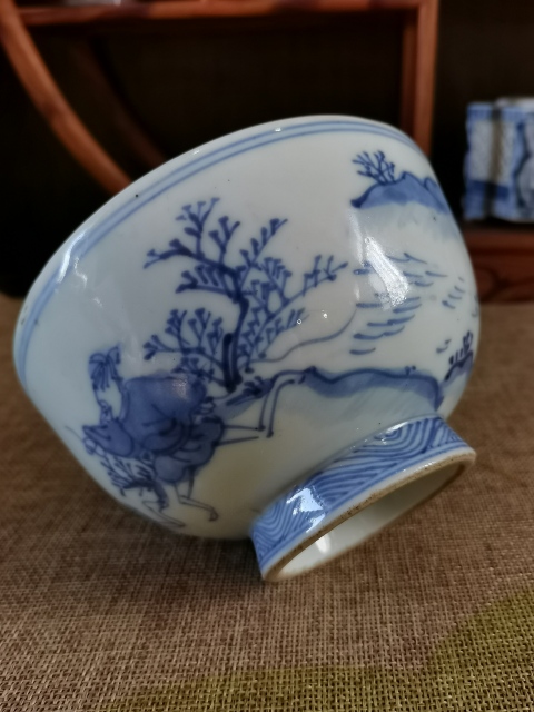 古玩陶瓷【舍策追羊】十九世紀青花“舍策追羊”碗，落六字款拍賣，當前價格416元