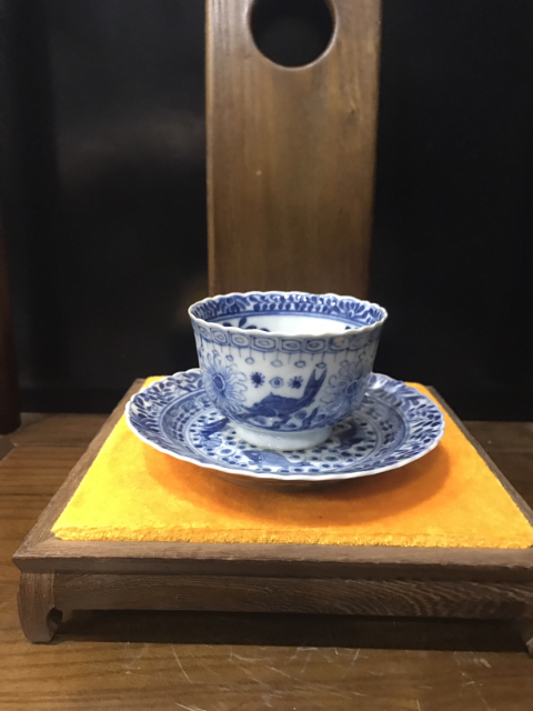 古玩陶瓷（精品款）晚清--魚藻紋青花花口杯碟套拍賣，當前價格3800元