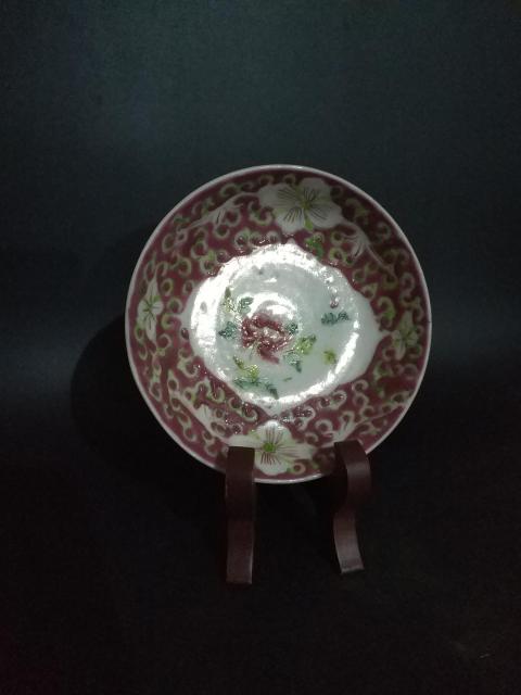 古玩陶瓷民國精品細路粉彩花卉紋小賞盤拍賣，當前價格999元