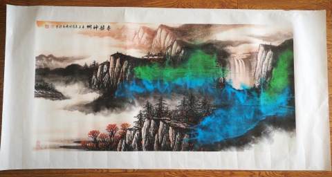 古玩字畫河南美協(xié)著名山水畫家任森雨潑彩山水春韻神州拍賣,當前價格299元