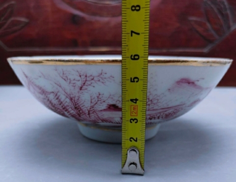 古玩陶瓷胭脂紅山水紋碗拍賣,當前價格1元