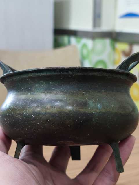 古玩陶瓷民國黃銅三足橋耳香爐拍賣,當前價格1800元