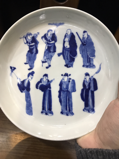 古玩陶瓷(已保真)清-晚期八仙人物青花銅鑼洗拍賣,當前價格5688元