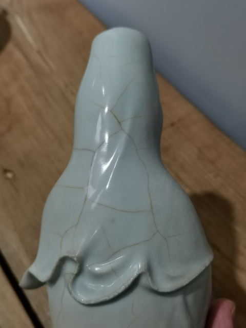 古玩陶瓷（糟了釉）民國解放初德化白瓷觀音拍賣，當前價格320元