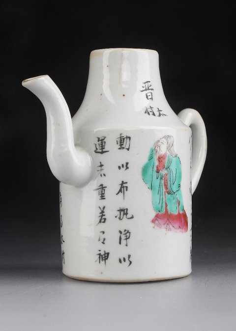 古玩陶瓷【5007】清晚期??粉彩無(wú)雙譜人物執(zhí)壺拍賣(mài)，當(dāng)前價(jià)格3500元