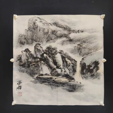 古玩字畫夢格畫院院長夢格老師焦墨山水源遠流長拍賣,當前價格298元