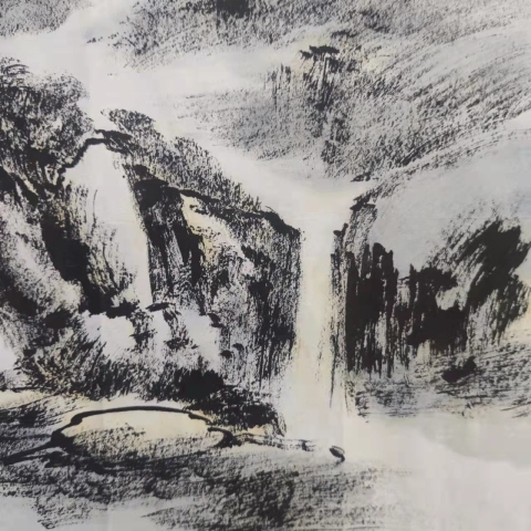 古玩字畫夢格畫院院長夢格老師焦墨山水源遠流長拍賣,當前價格298元
