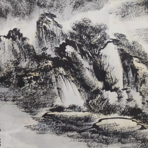古玩字畫夢格畫院院長夢格老師焦墨山水源遠流長拍賣,當前價格298元