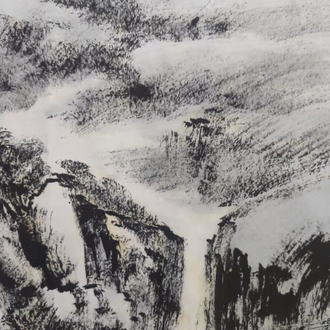 古玩字畫夢格畫院院長夢格老師焦墨山水源遠流長拍賣,當前價格298元