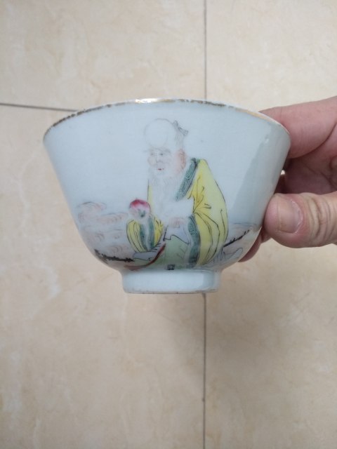 古玩陶瓷平臺保真民國.壽星圖彩繪杯拍賣,當前價格777元