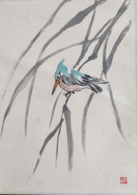 古玩字畫(huà)創(chuàng)匯時(shí)期原裝舊裱鳥(niǎo)魚(yú)雙挖立軸拍賣(mài),當(dāng)前價(jià)格199元