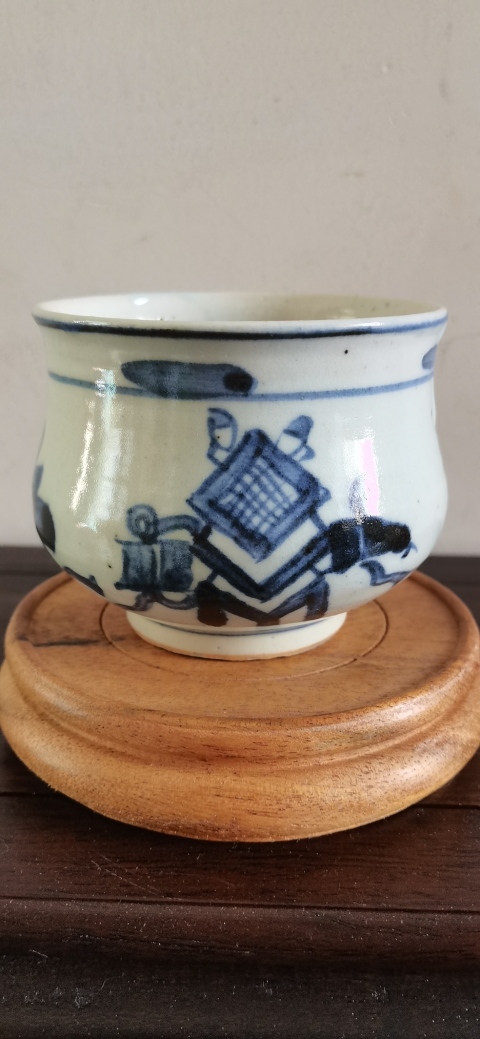 古玩陶瓷博古圖青花圈足缽式香爐拍賣，當前價格1500元