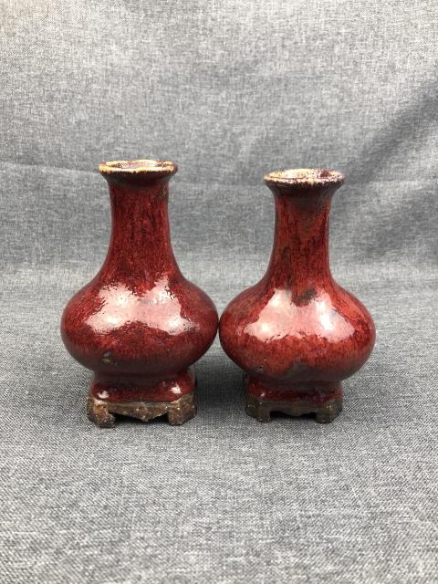 古玩陶瓷晚清窯變紅釉連座瓶拍賣,當前價格2000元