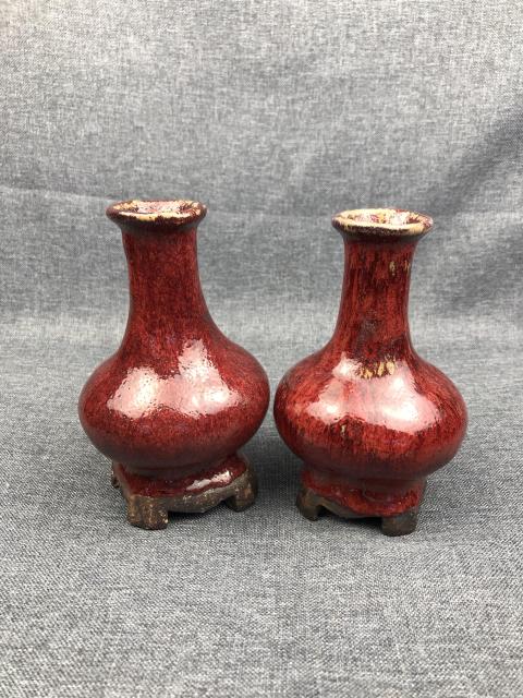古玩陶瓷晚清窯變紅釉連座瓶拍賣,當前價格2000元