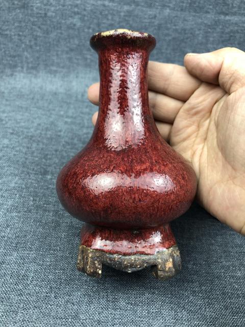 古玩陶瓷晚清窯變紅釉連座瓶拍賣,當前價格2000元