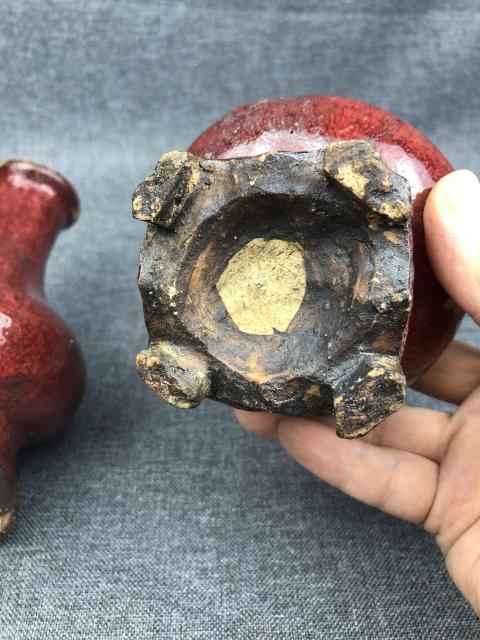 古玩陶瓷晚清窯變紅釉連座瓶拍賣,當前價格2000元