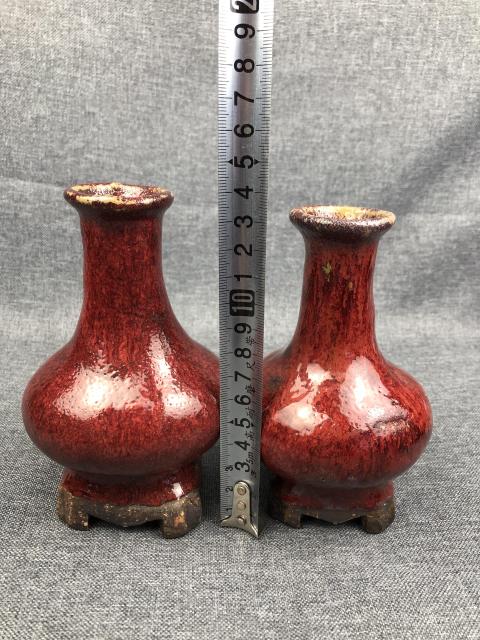 古玩陶瓷晚清窯變紅釉連座瓶拍賣,當前價格2000元
