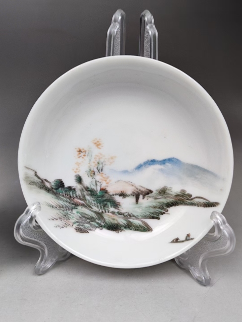 古玩陶瓷青綠山水彩山水紋盤一對拍賣,當前價格1999元