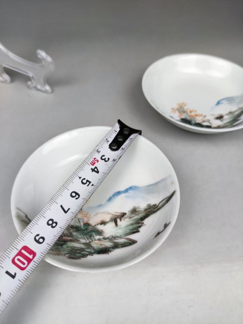 古玩陶瓷青綠山水彩山水紋盤一對拍賣,當前價格1999元