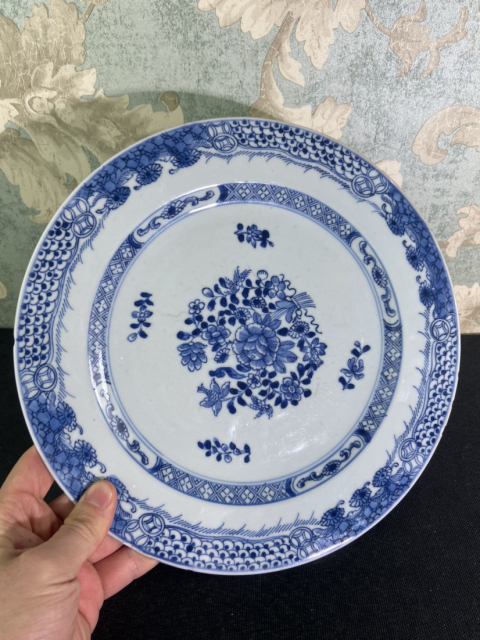 古玩陶瓷清早期雍正花卉紋青花大盤拍賣，當前價格1999元