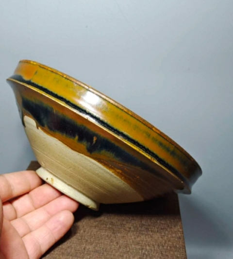 古玩陶瓷黑褐釉折沿碗拍賣，當前價格19998元