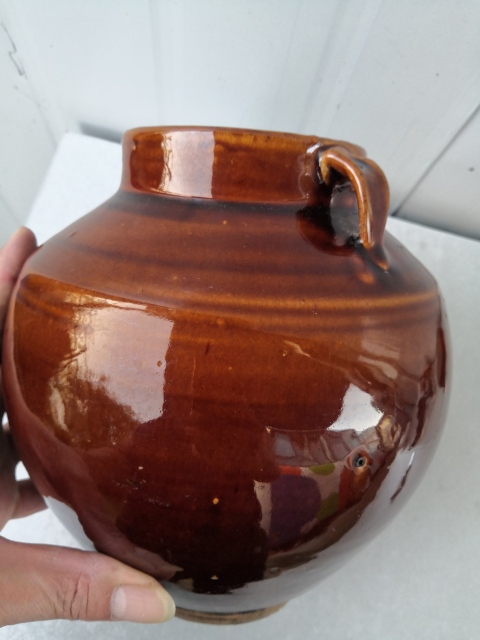 古玩陶瓷柿紅釉雙系罐拍賣，當前價格350元