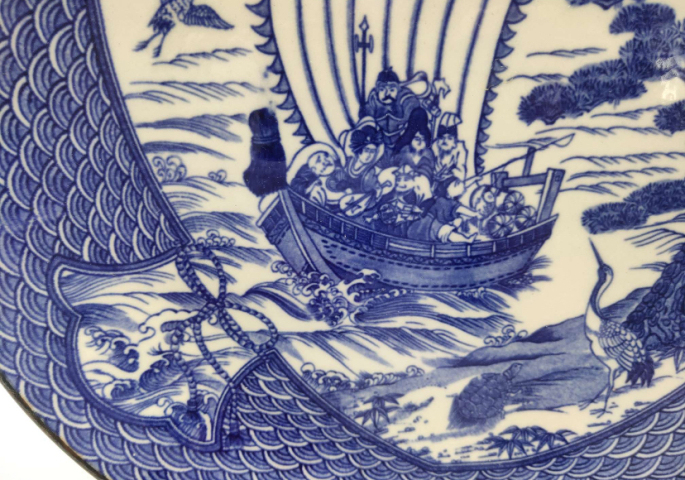 古玩陶瓷航海圖青花盤拍賣,當前價格350元