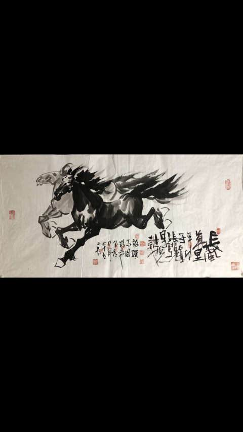 古玩字畫長安畫派張驥老師精品雙駿圖拍賣，當(dāng)前價格2800元