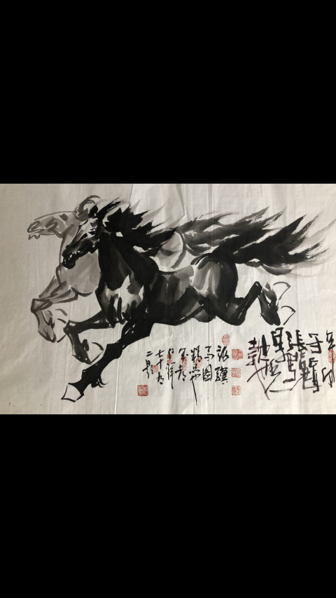 古玩字畫長安畫派張驥老師精品雙駿圖拍賣，當(dāng)前價格2800元