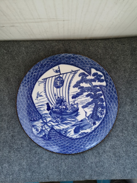 古玩陶瓷航海圖青花盤拍賣,當前價格350元