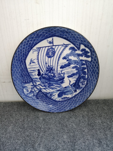 古玩陶瓷航海圖青花盤拍賣,當前價格350元