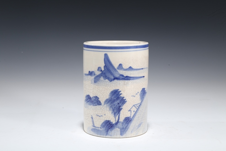 古玩陶瓷哥釉青花山水筆筒拍賣，當前價格777元