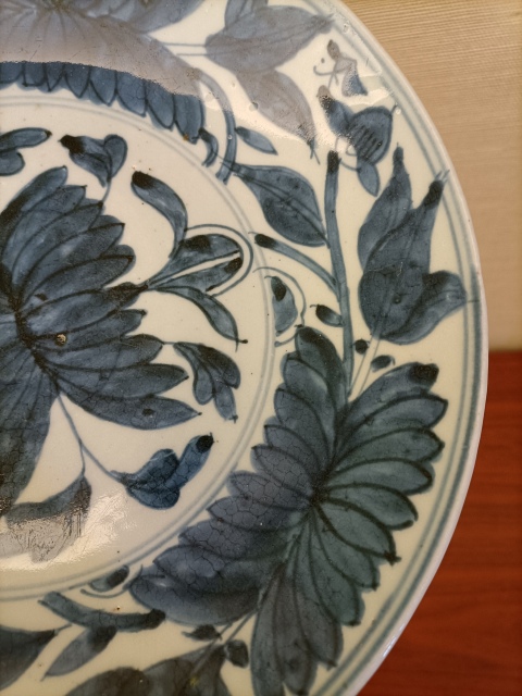 古玩陶瓷清早德化窯花卉紋青花盤拍賣,當前價格2000元