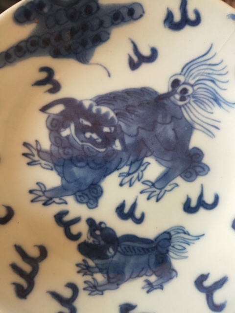 古玩陶瓷《道光年制》太獅少獅盤2個拍賣，當前價格1488元