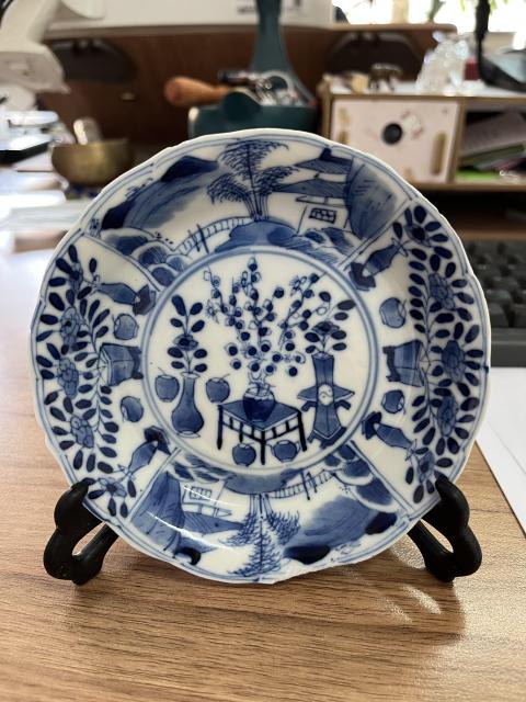 古玩陶瓷乾隆年制款博古圖青花盤拍賣，當前價格680元