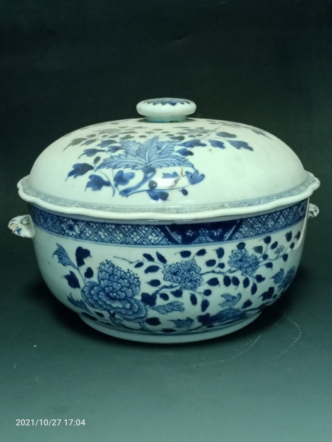 古玩陶瓷清早期巨無霸青花 花卉紋湯盆拍賣,當前價格1888元