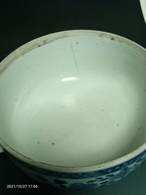古玩陶瓷清早期巨無霸青花 花卉紋湯盆拍賣,當前價格1888元
