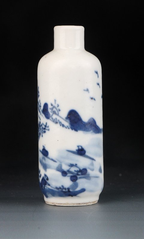 古玩陶瓷1063】清中期 青花山水人物通景鼻煙壺拍賣，當(dāng)前價(jià)格3500元