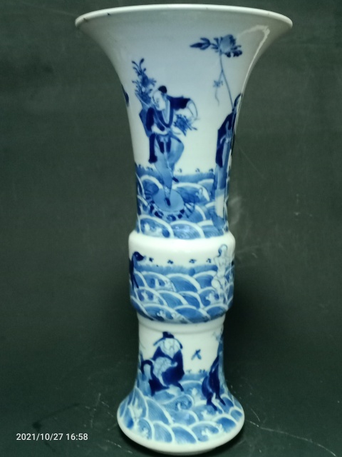 古玩陶瓷晚清青花八仙過海紋花觚拍賣，當前價格2888元