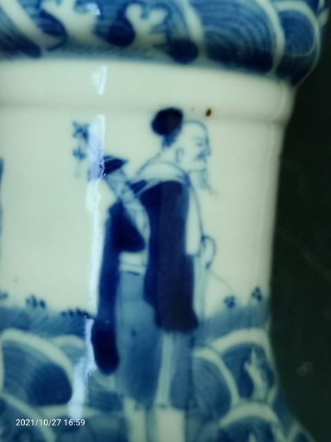 古玩陶瓷晚清青花八仙過海紋花觚拍賣，當前價格2888元