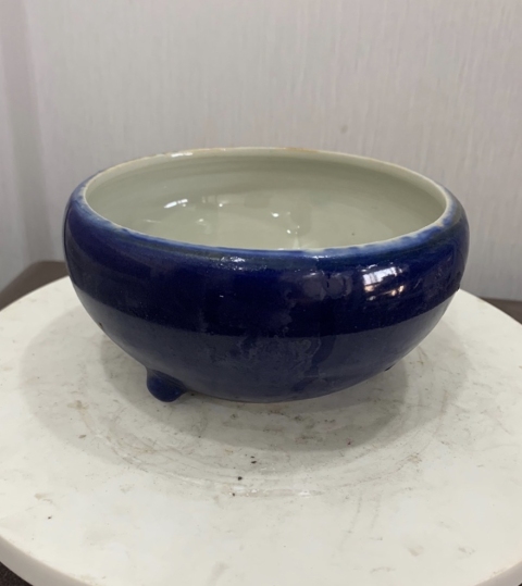 古玩陶瓷清中期霽藍釉三乳足缽式香爐拍賣，當(dāng)前價格3888元