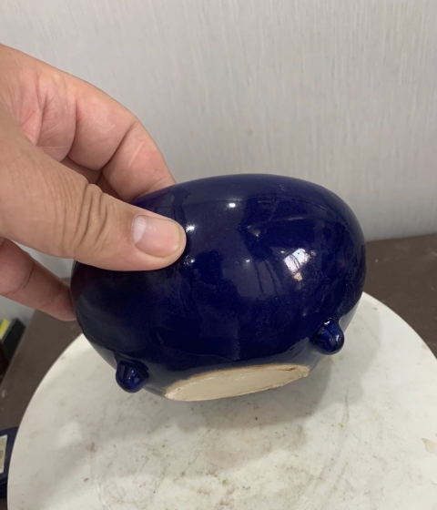 古玩陶瓷清中期霽藍釉三乳足缽式香爐拍賣，當(dāng)前價格3888元