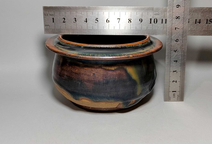 古玩陶瓷精美明清黑釉窯變折沿爐拍賣，當前價格1元