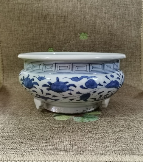 古玩陶瓷【精美大香爐】晚清民國青花香爐拍賣,當前價格1350元