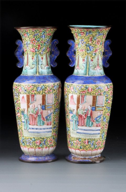 中国古美術・旧藏銅胎鎏金エナメル彩花瓶・珐琅彩・純銅・純手描き・箱付き・文房置物 清雍正铜胎画珐琅花卉长颈瓶台北故宫博物院藏高清图| 寻古文化